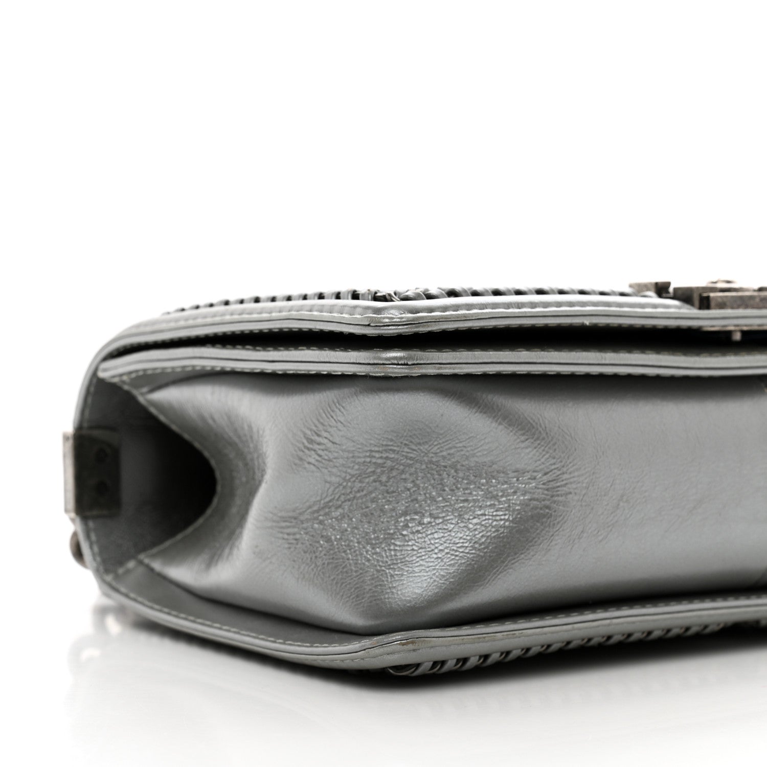 Chanel Metallic Aged Calfskin Quilted Medium Top Handle Boy Flap Silver 9 of 12