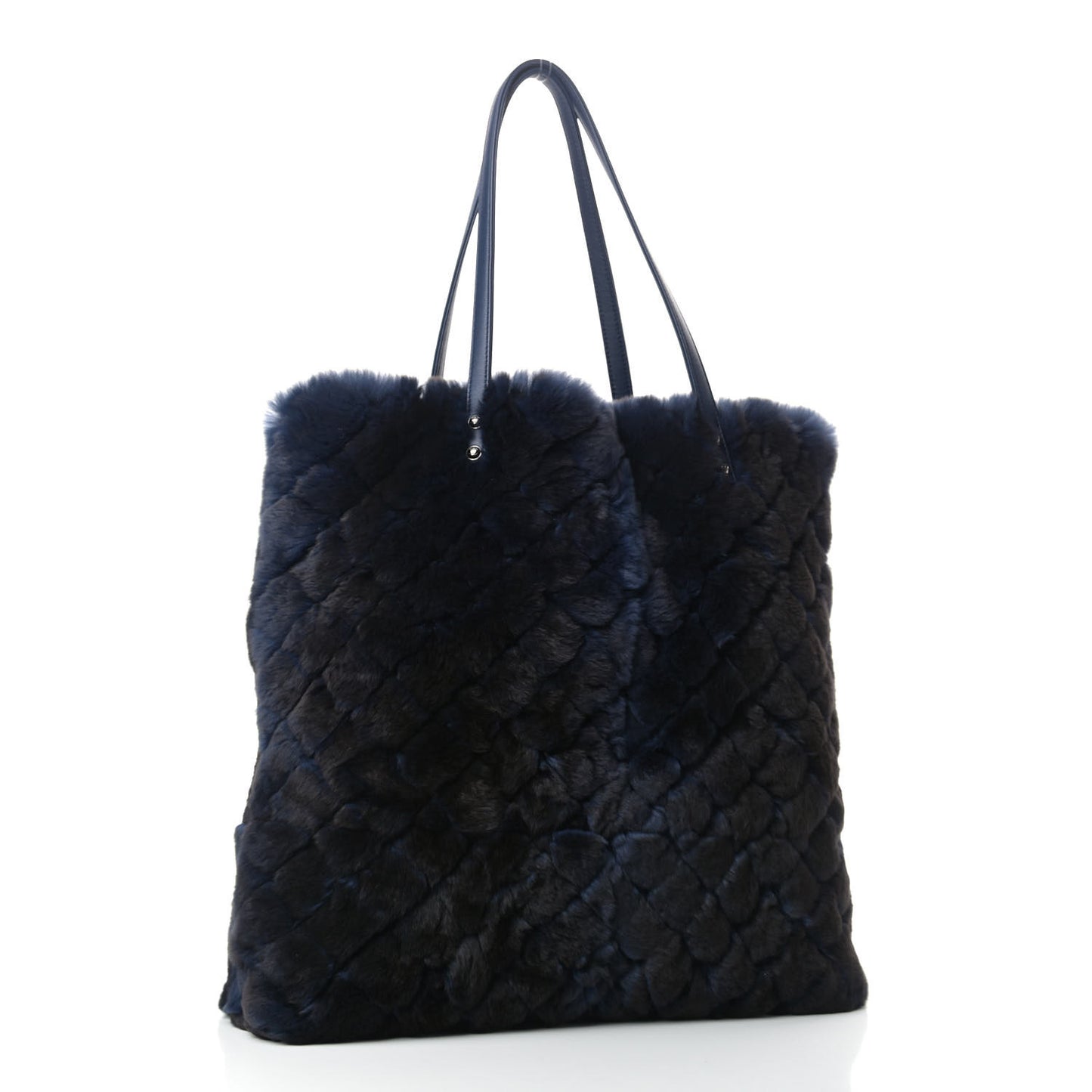 Rabbit Fur Quilted Pattern Shopping Tote Navy
