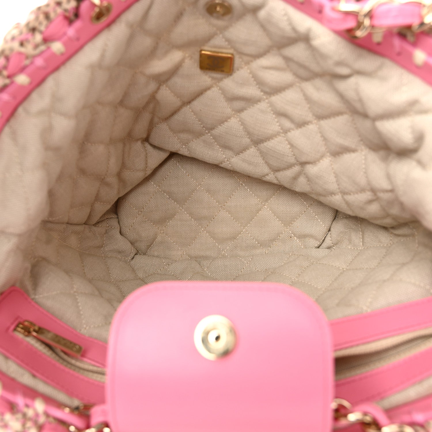 Chanel Mixed Fibers Calfskin Crochet Small Shopping Bag Beige Pink 5 of 10