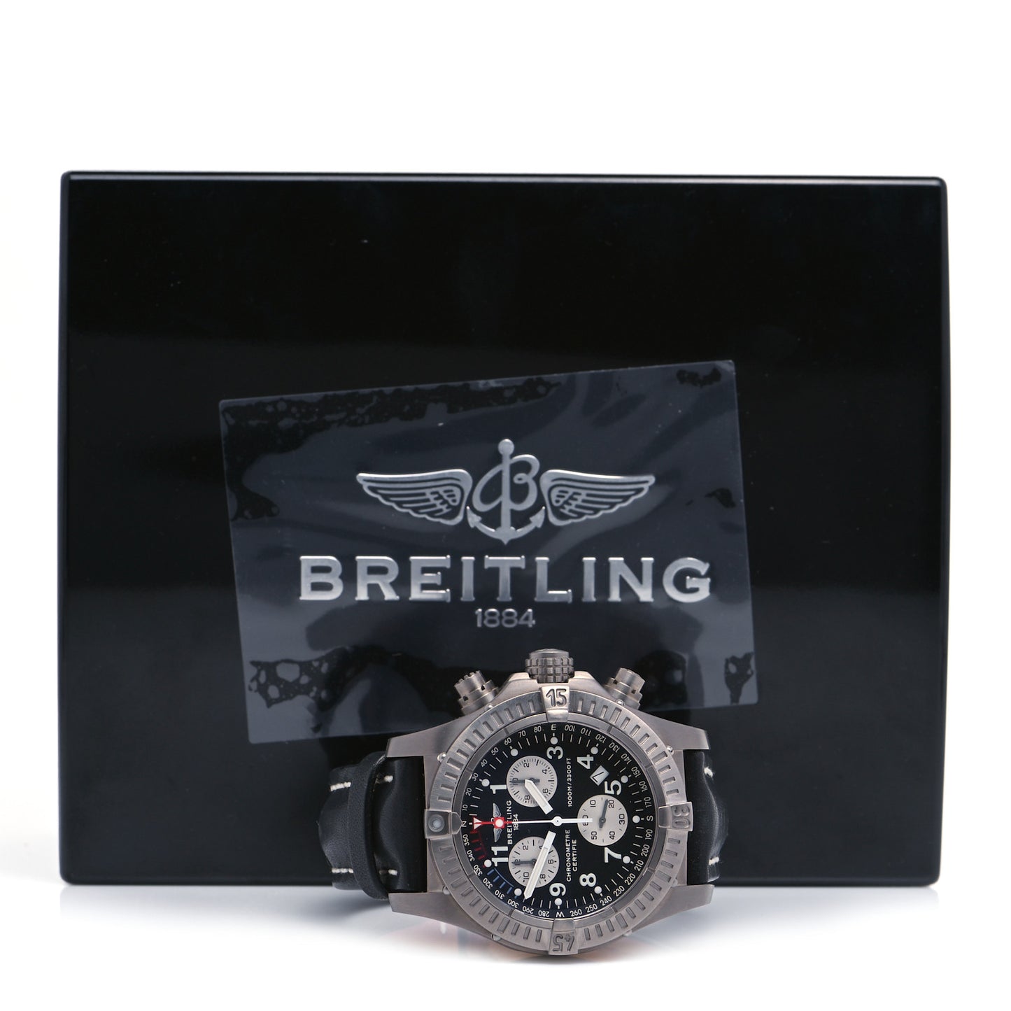 Titanium Calfskin 44mm Avenger Chronograph Automatic Watch Black E7336009