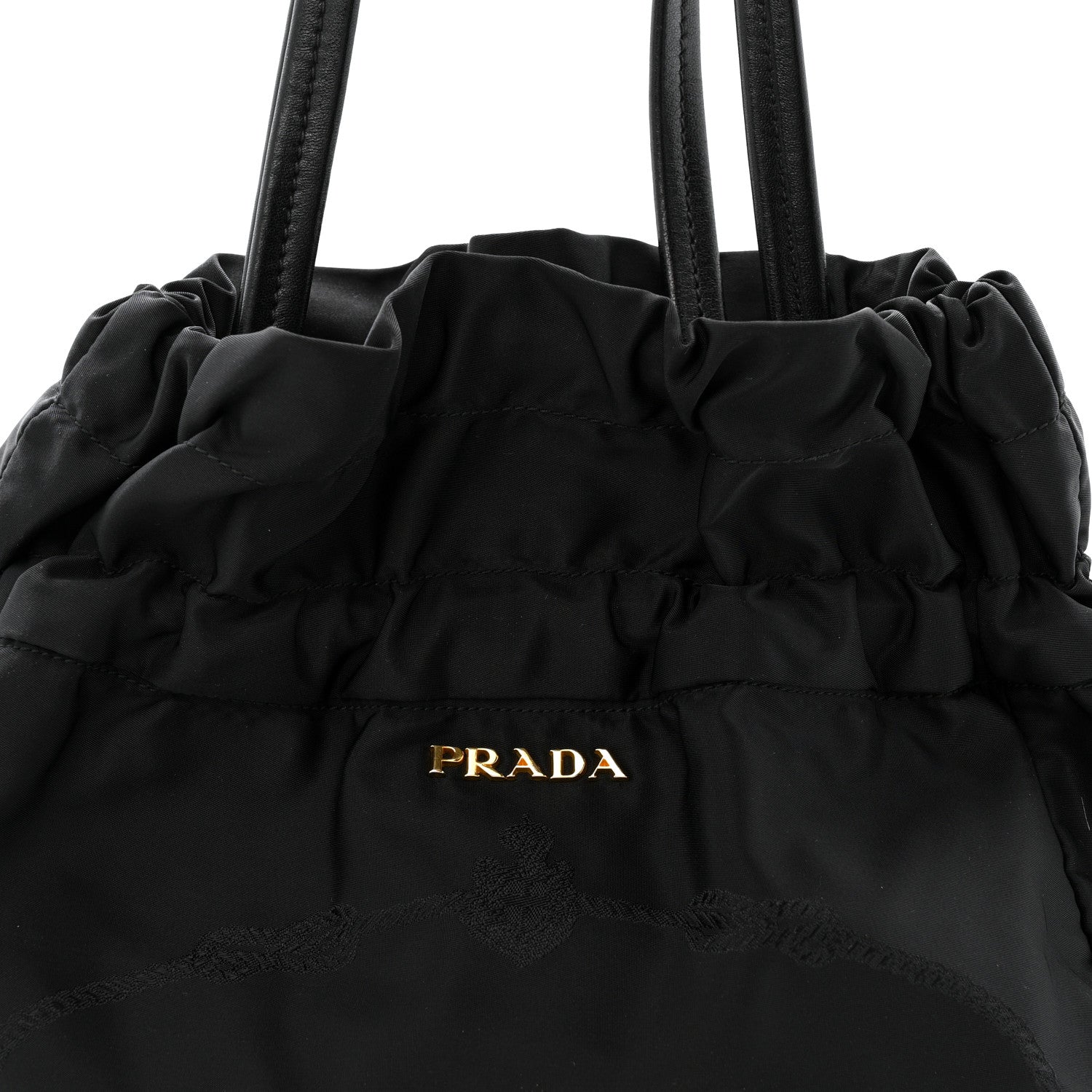 Prada Tessuto Nylon Jacquard Logo Drawstring Tote Black 1829542