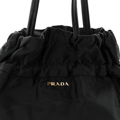 Prada Tessuto Nylon Jacquard Logo Drawstring Tote Black 7 of 9
