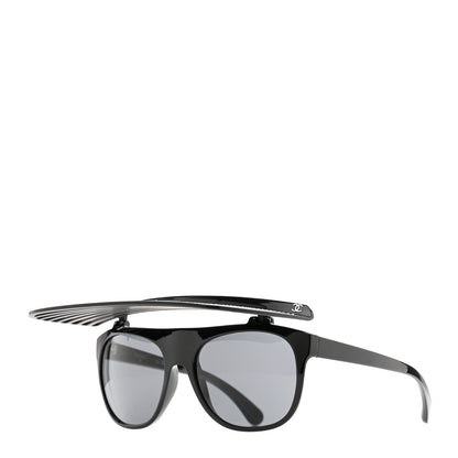 Chanel Shield Square Crystal Embellished Coco Beach Sunglasses Black Gray 1 of 9