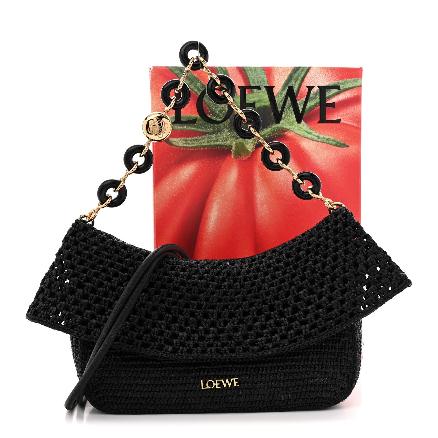Loewe Raffia Donut Chain Medium Ola Shoulder Bag Black 10 of 10