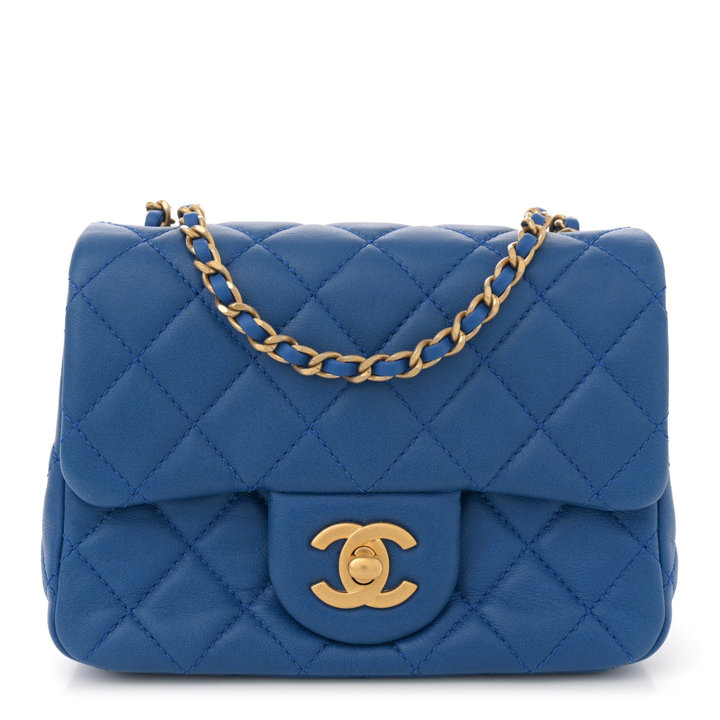 Lambskin Quilted Mini Pearl Crush Flap Blue
