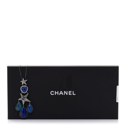 Chanel Crystal Resin CC Star Drop Necklace Silver Blue 6 of 6