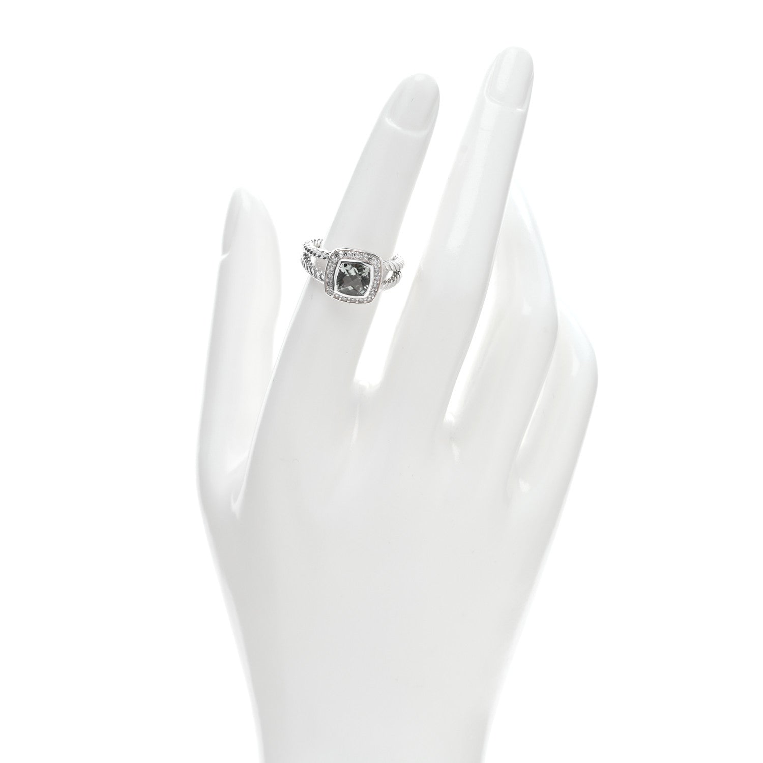 David Yurman Sterling Silver Diamond Prasiolite 7mm Petite Albion Ring 52 6 2 of 4
