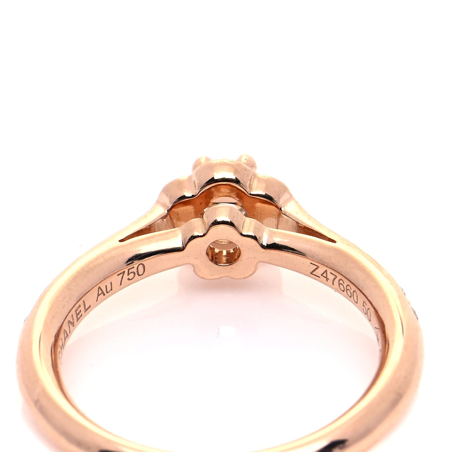 18K Beige Gold Diamond .23ct Camelia Solitaire Ring 50 5.25