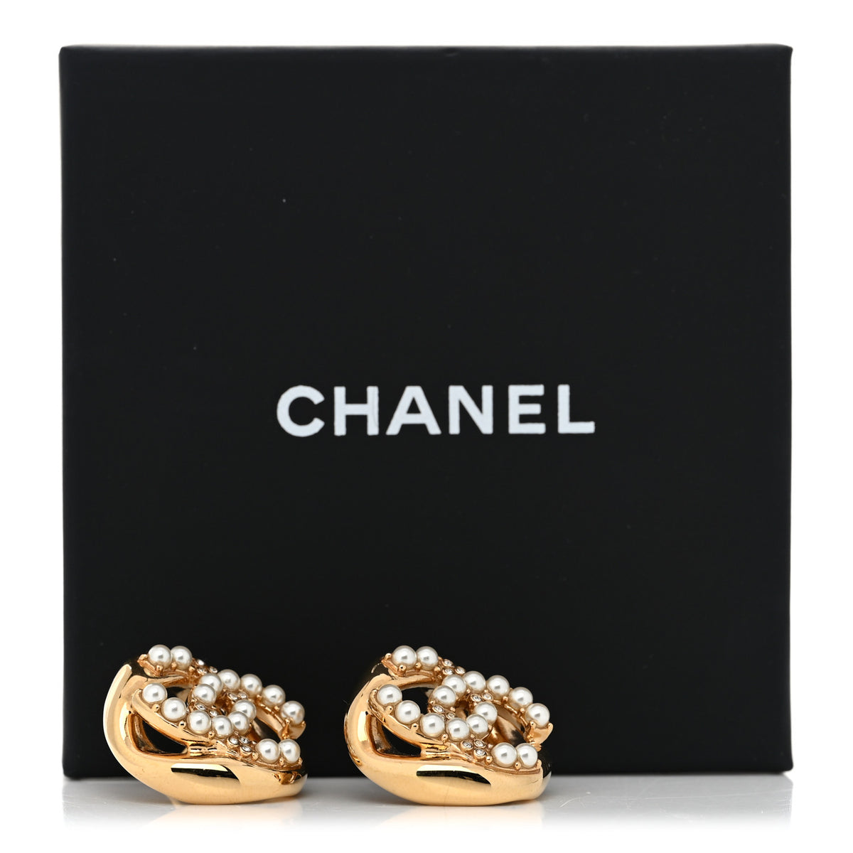 Chanel Crystal Pearl CC Earrings Gold 5 of 5