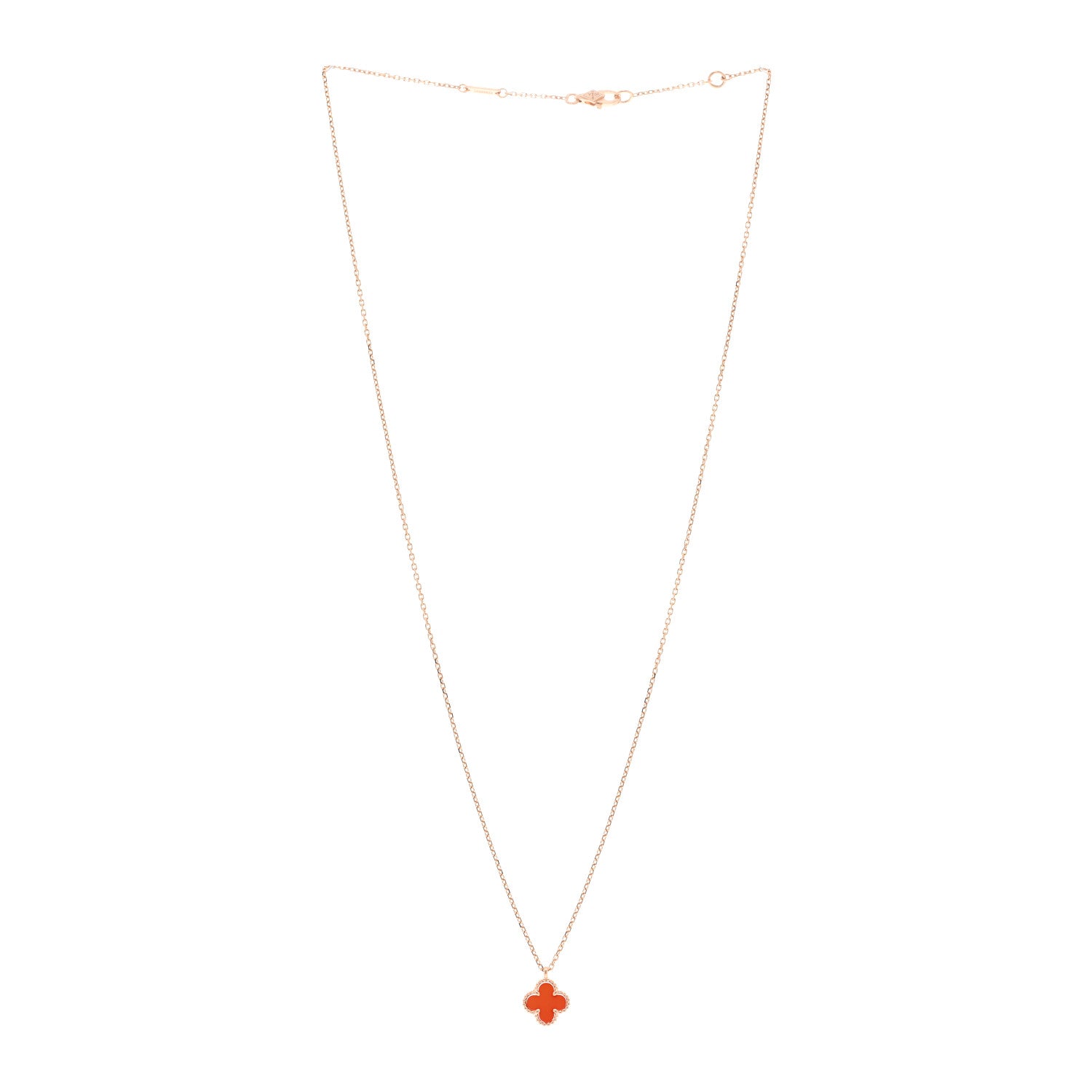 Van Cleef & Arpels 18K Rose Gold Carnelian Sweet Alhambra Pendant Necklace 3 of 5