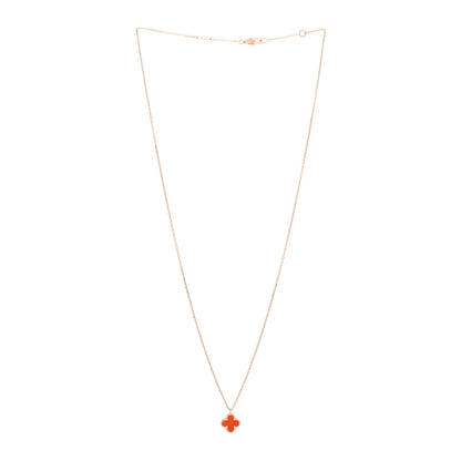 Van Cleef & Arpels 18K Rose Gold Carnelian Sweet Alhambra Pendant Necklace 3 of 5
