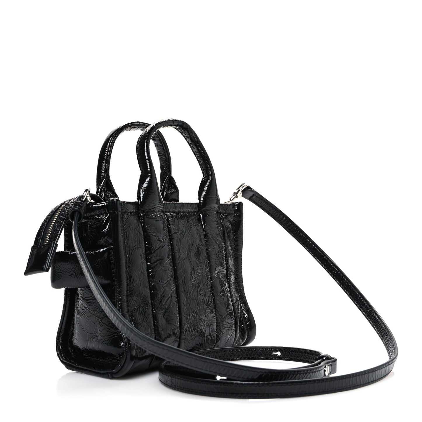 Shiny Crinkled Calfskin Mini The Tote Bag Black