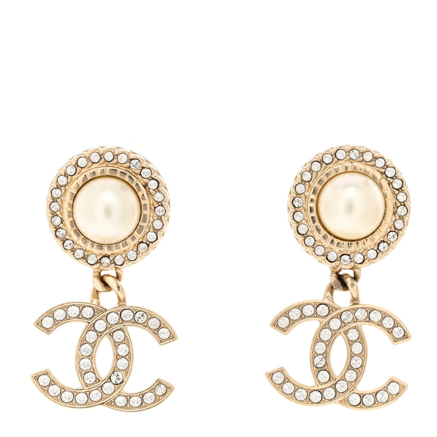 Chanel Crystal Pearl Bow-tiful CC Drop Earrings Gold 1 of 4
