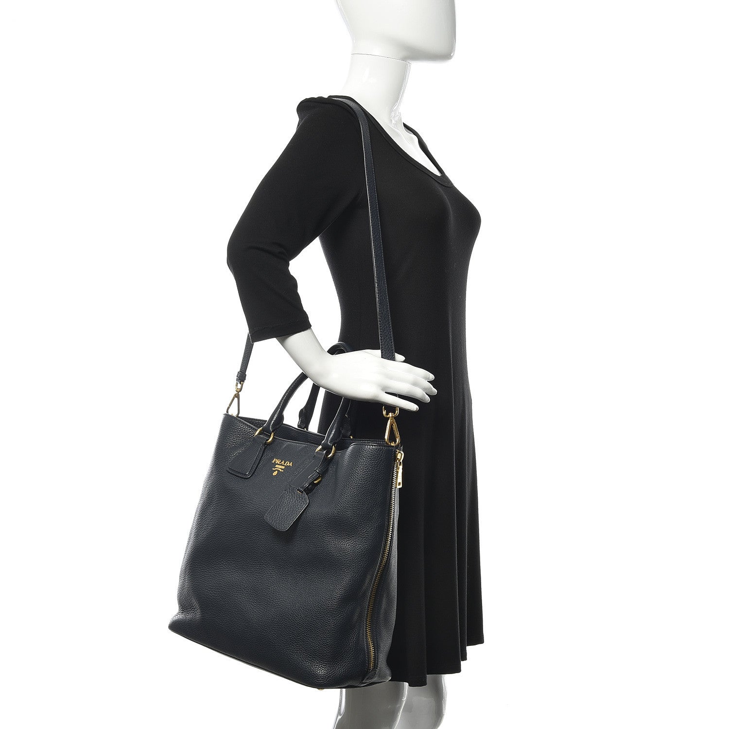 Prada Vitello Daino Side Zip Tote Baltico 2 of 11