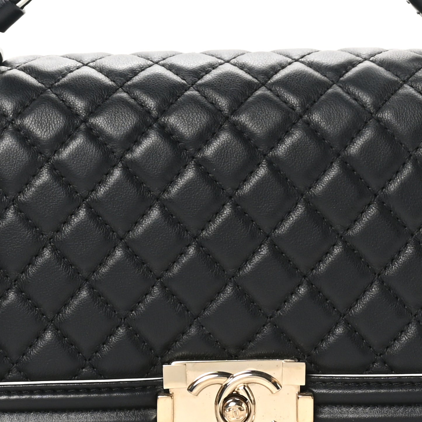 Calfskin Quilted Medium Boy Top Handle Flap Black