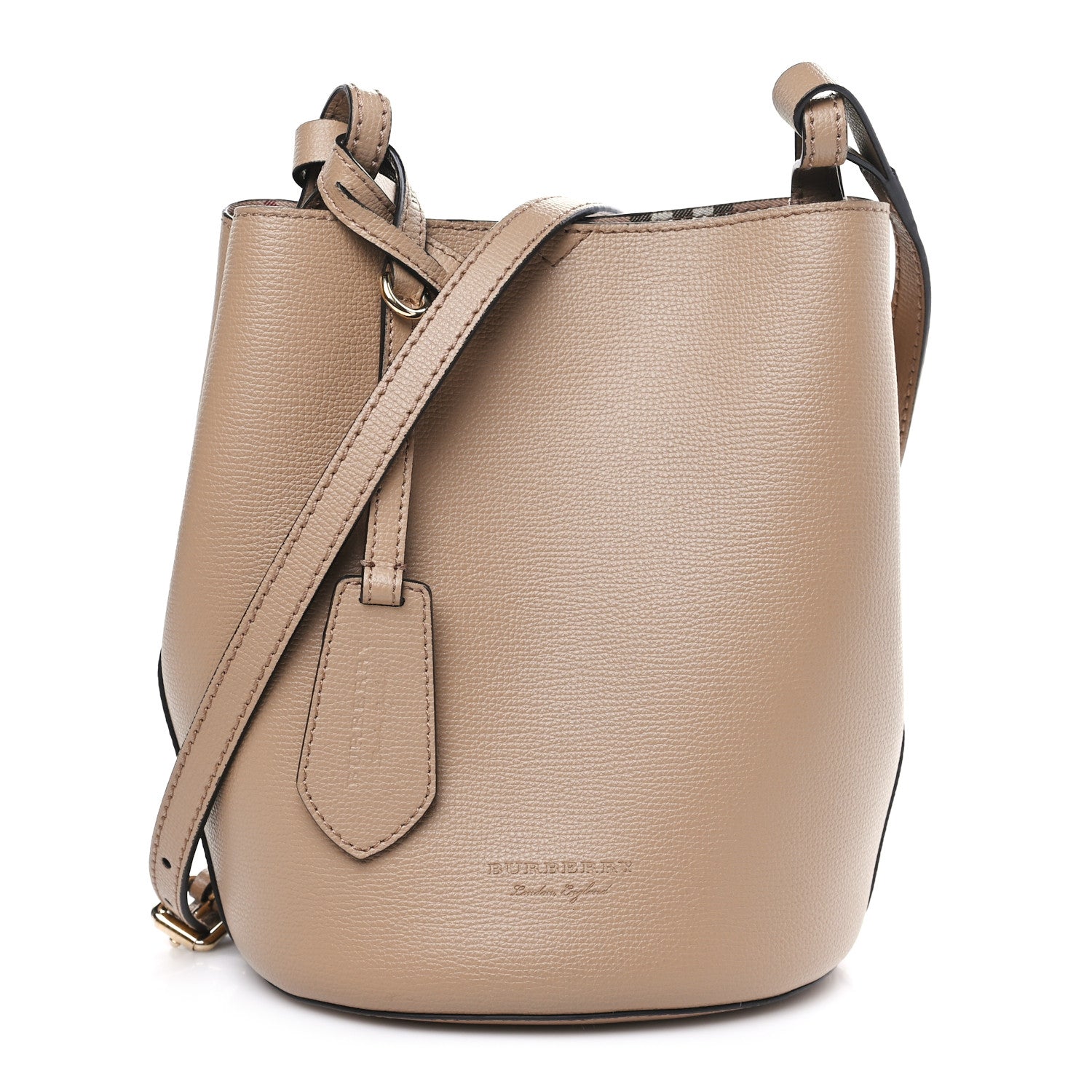 Burberry Calfskin Small Lorne Bucket Crossbody Natural 1 of 8