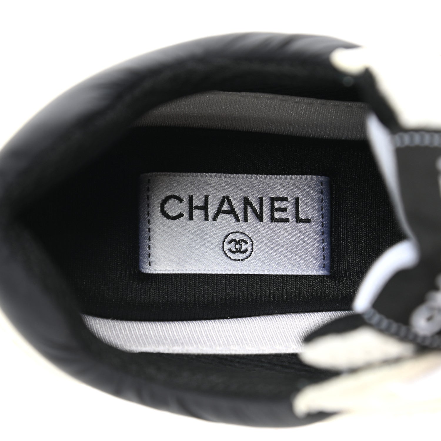 Chanel Mesh Suede Calfskin Grained Calfskin Womens CC Sneakers 38.5 White Black 7 of 9