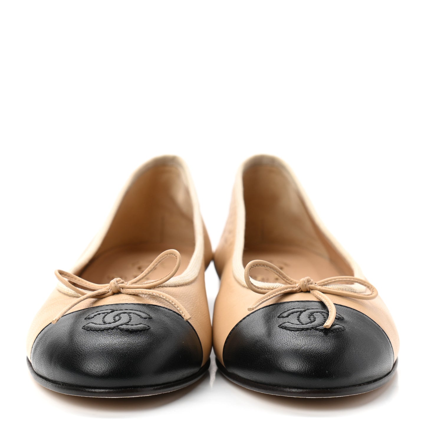 Lambskin Cap Toe CC Ballerina Flats 38.5 Beige Black
