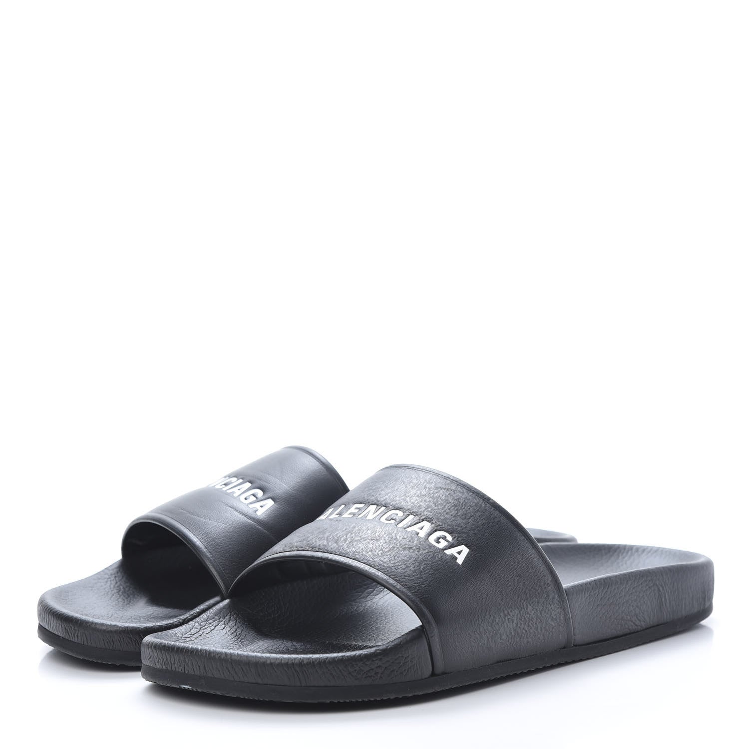 Balenciaga Nappa Logo Pool Slide Sandals 42 Black White 3 of 10