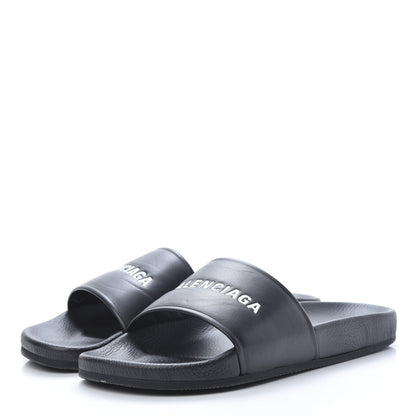 Balenciaga Nappa Logo Pool Slide Sandals 42 Black White 3 of 10