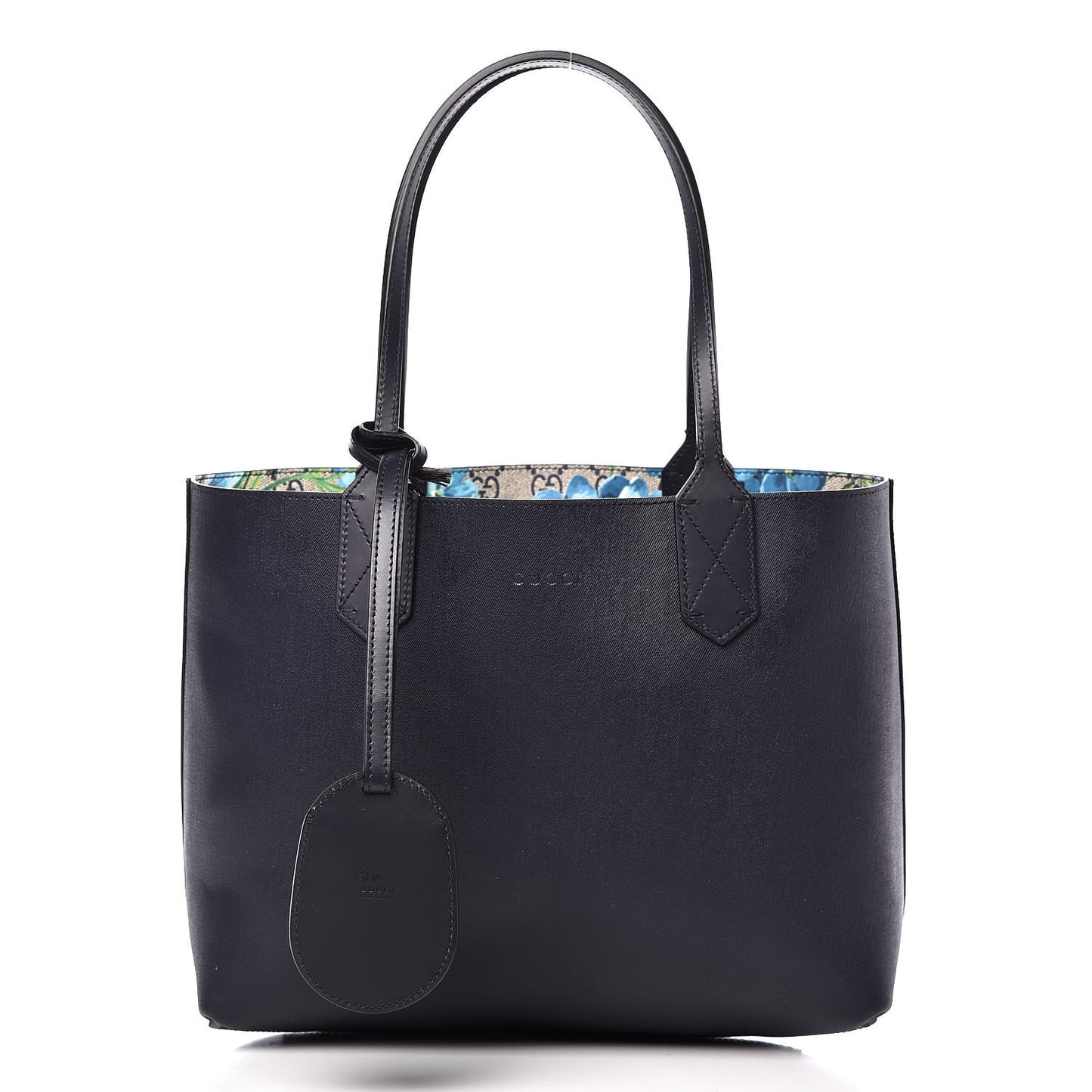 GG Supreme Monogram Blooms Small Reversible Tote Beige Blue Navy