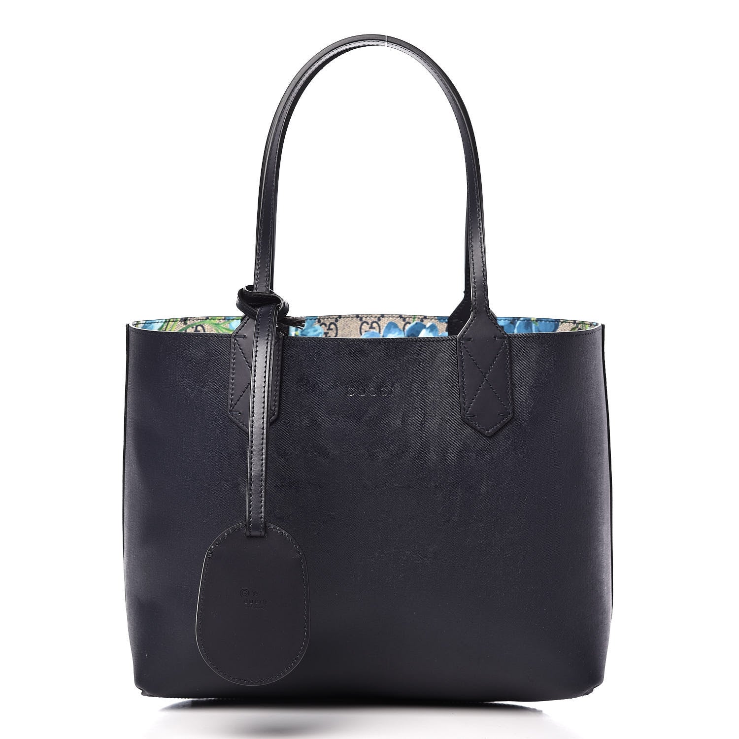 Gucci GG Supreme Monogram Blooms Small Reversible Tote Beige Blue Navy 3 of 10