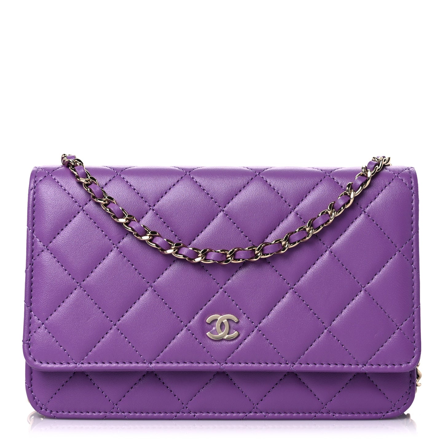Lambskin Quilted Wallet On Chain WOC Purple