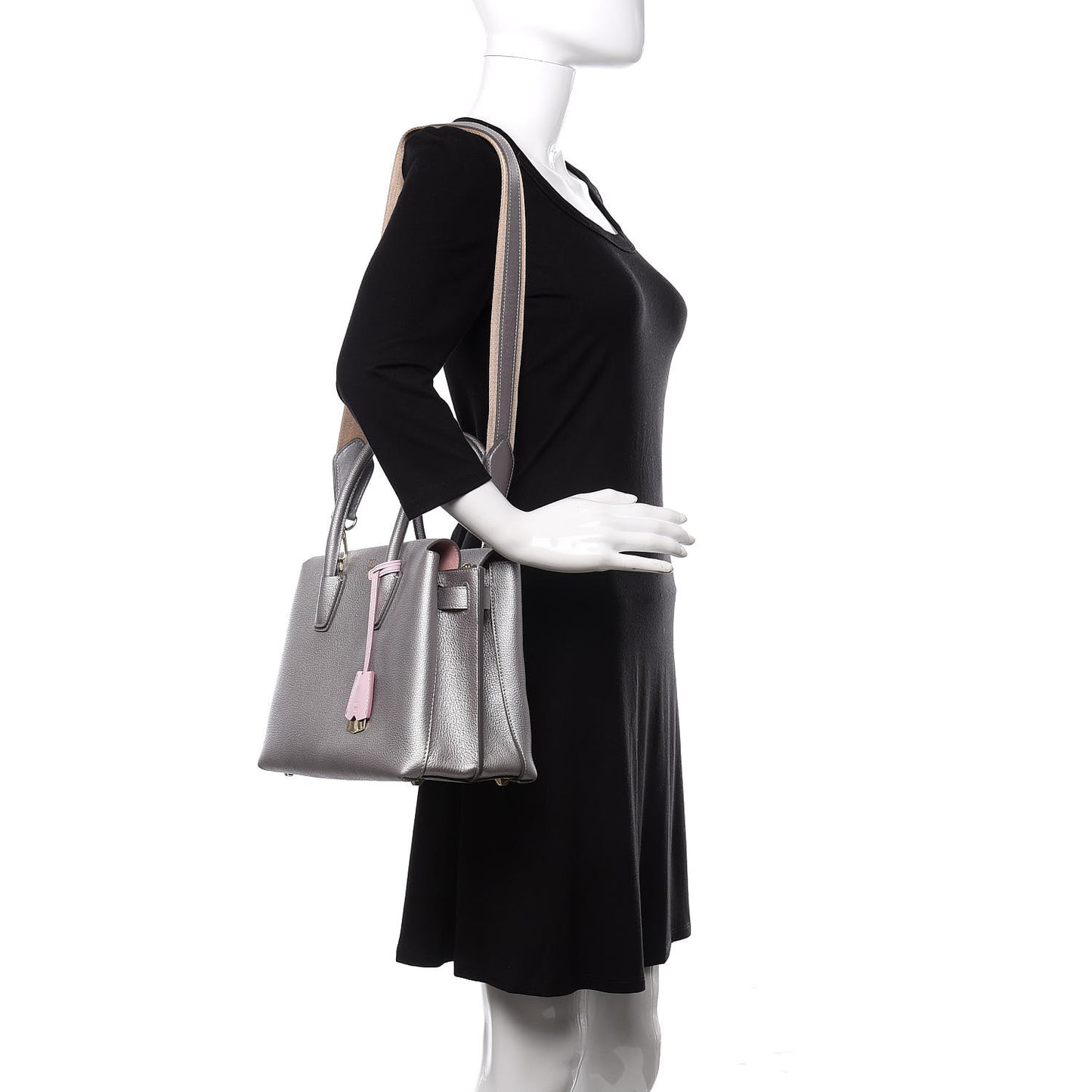 Metallic Grained Calfskin Medium Milla Tote Spike Silver