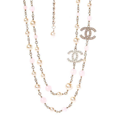 Chanel Pearl Bead CC Long Necklace Pink Gold 1 of 6