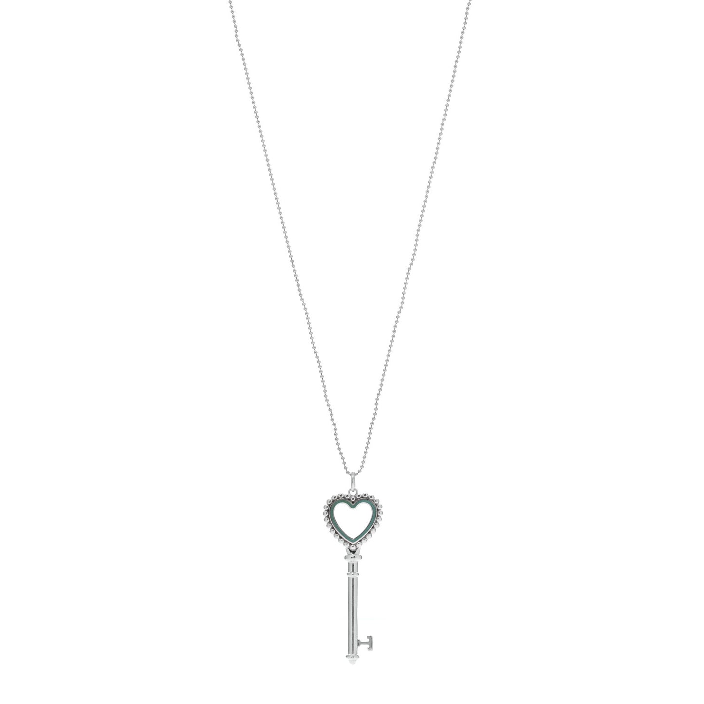 Sterling Silver Enamel Beaded Heart Key Pendant Necklace Blue