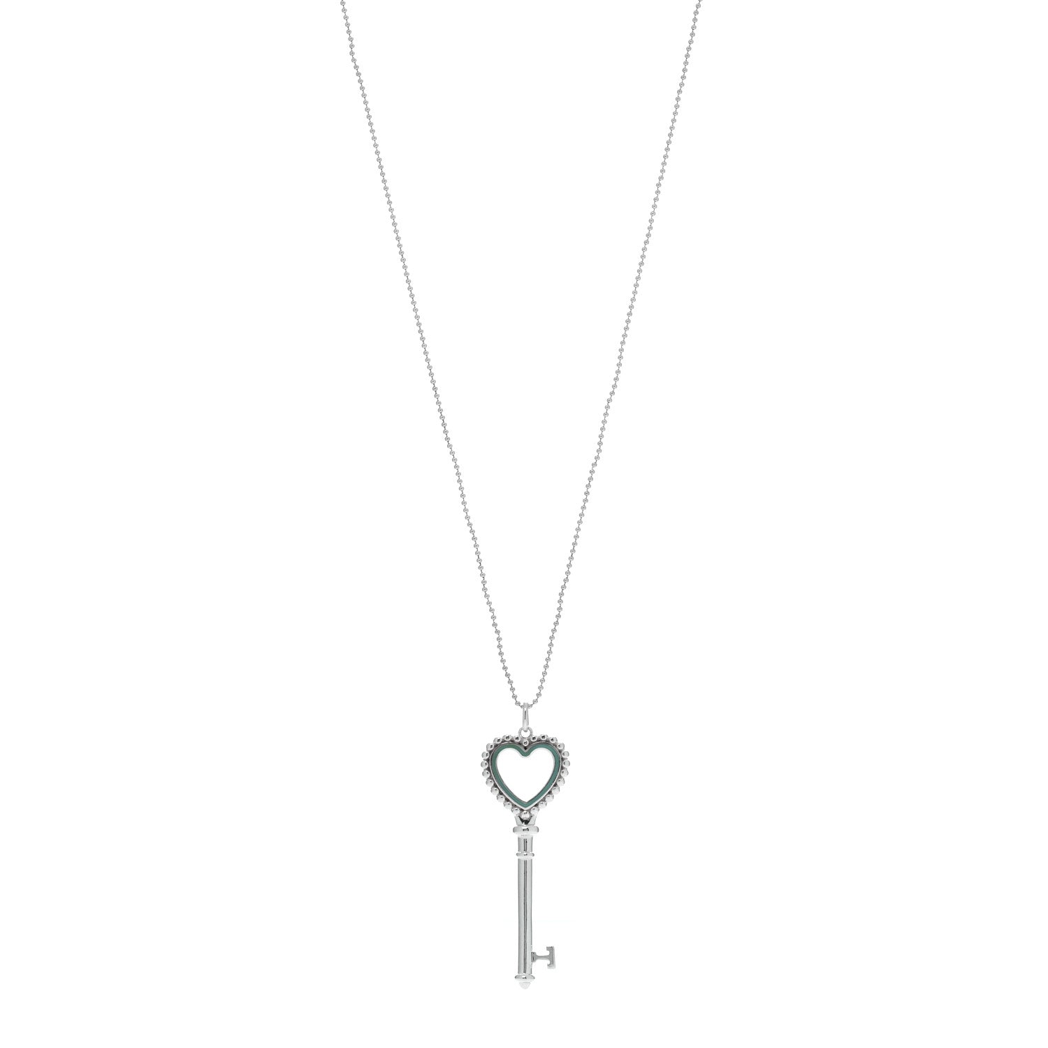 Tiffany Sterling Silver Enamel Beaded Heart Key Pendant Necklace Blue 1 of 5