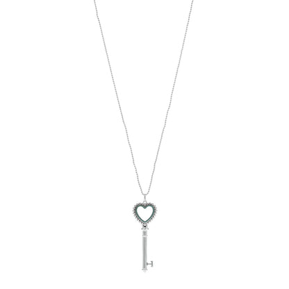 Tiffany Sterling Silver Enamel Beaded Heart Key Pendant Necklace Blue 1 of 5