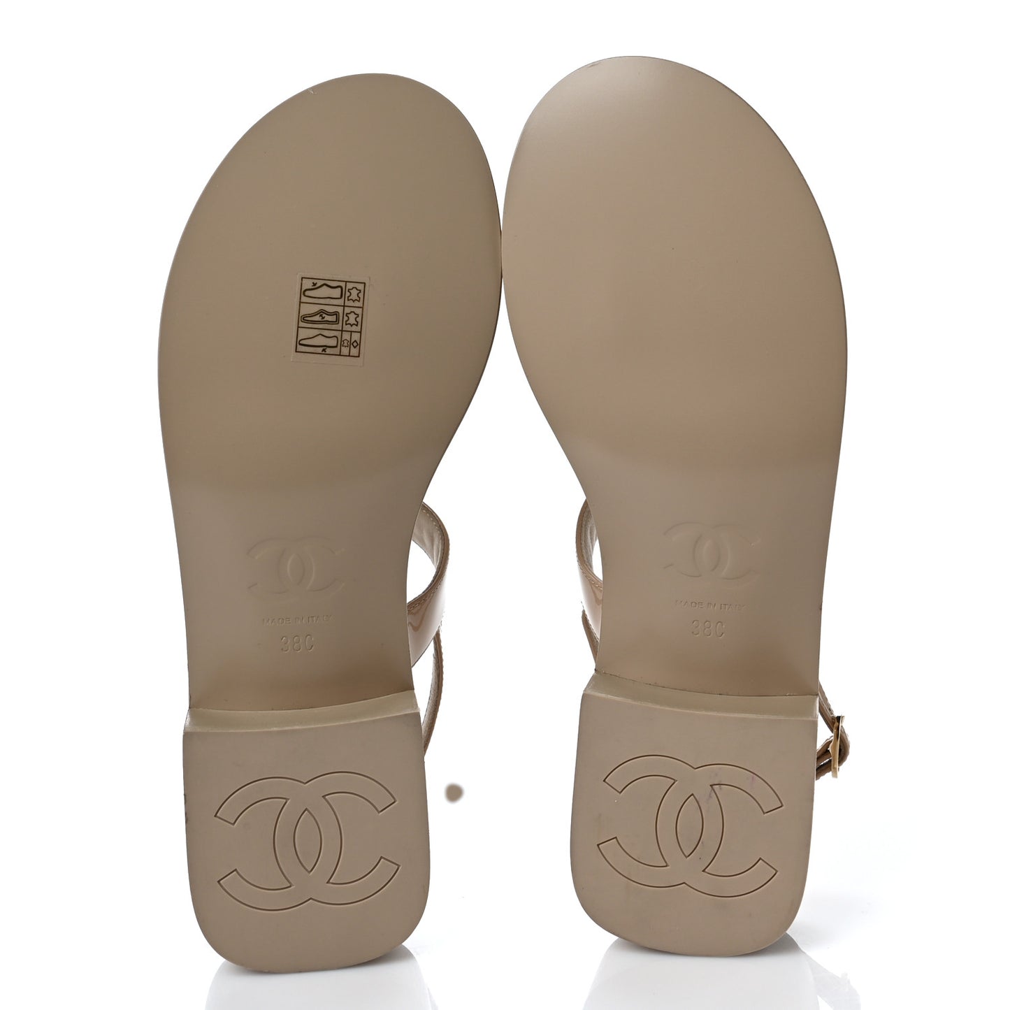 Lambskin Patent Chain CC Logo Thong Sandals 38 Beige