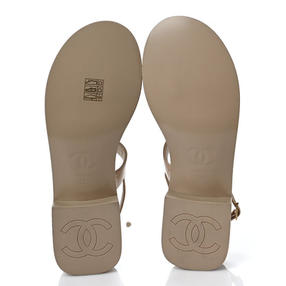 Chanel Lambskin Patent Chain CC Logo Thong Sandals 38 Beige 5 of 9