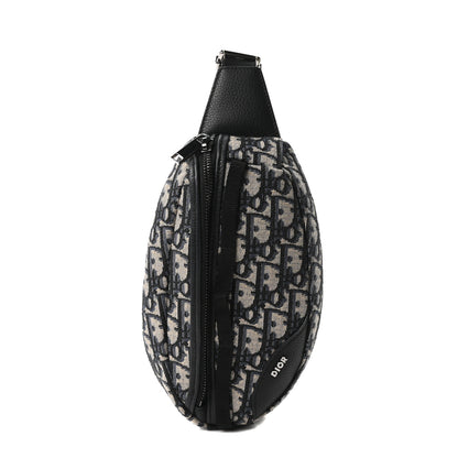 Christian Dior Grained Calfskin Oblique Scarab Sling Bag Blue Black 1 of 10