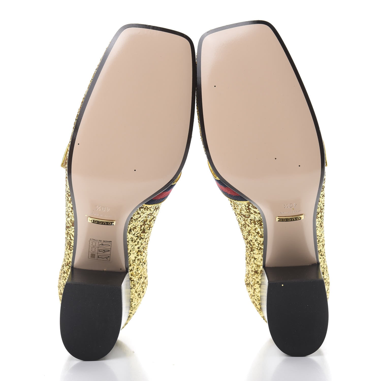 Gucci Glitter Nappa Web Peyton 75mm Loafer Pumps 40.5 Oro Vecchio 5 of 8