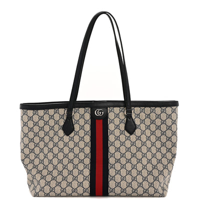 Gucci GG Supreme Monogram Textured Calfskin Web Medium Ophidia Shopping Tote Beige Blue 1 of 15