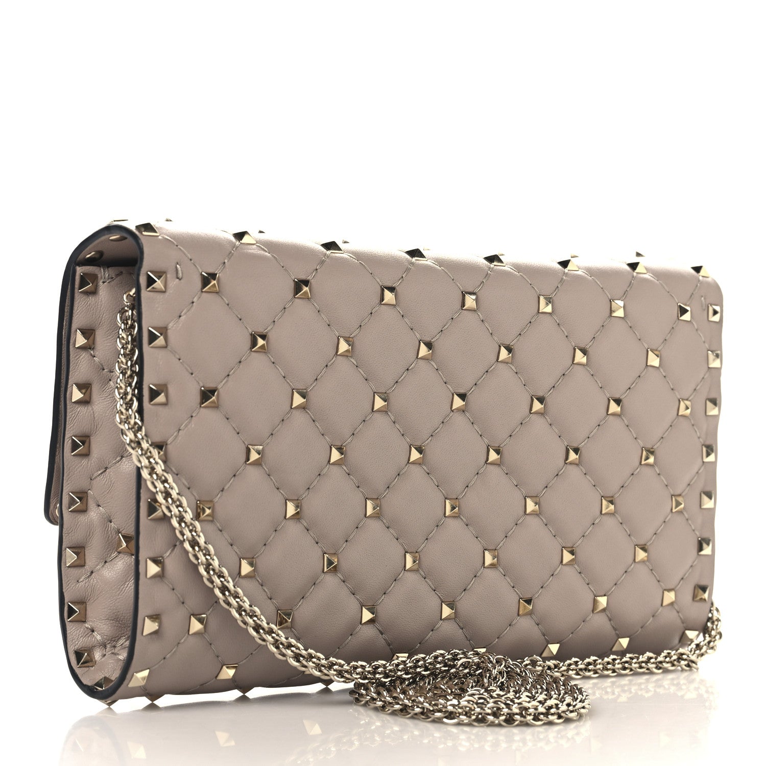 Valentino Garavani Lambskin Rockstud Spike Wallet on Chain Poudre 2 of 10
