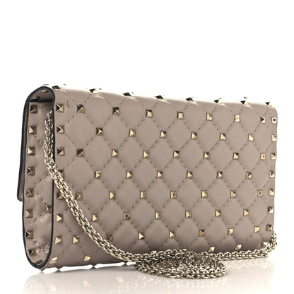 Valentino Garavani Lambskin Rockstud Spike Wallet on Chain Poudre 2 of 10