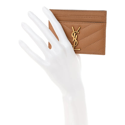 Saint Laurent Grain De Poudre Matelasse Chevron Monogram Credit Card Case Natural Dark 2 of 8