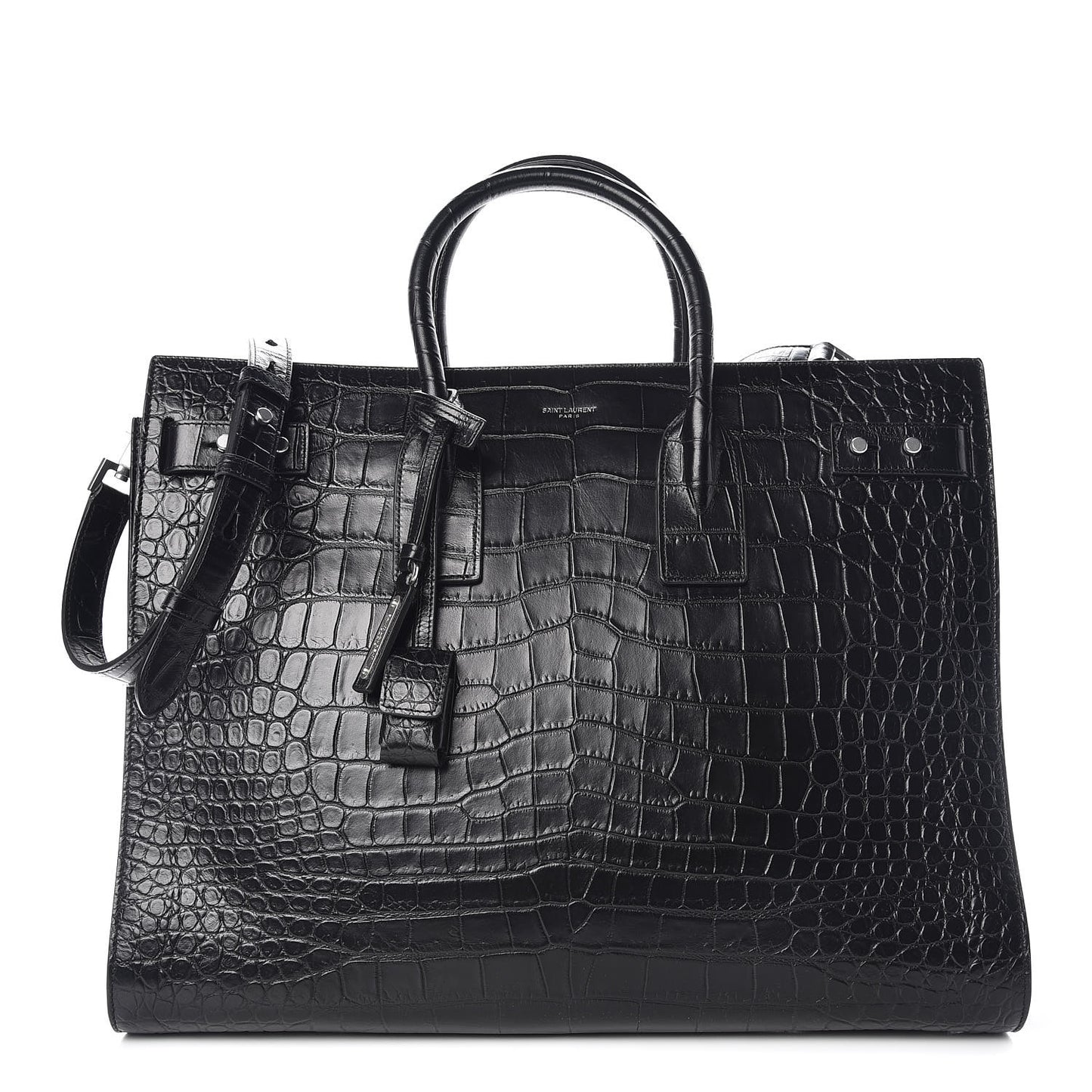 Calfskin Crocodile Embossed Large Souple Sac De Jour Black