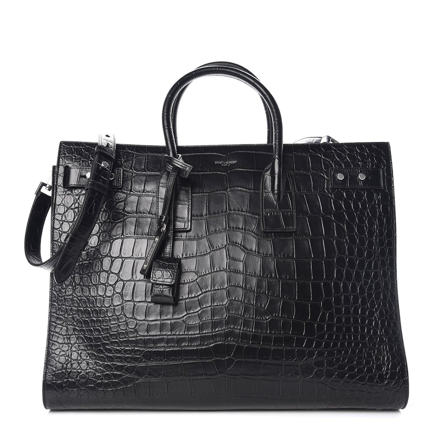 Saint Laurent Calfskin Crocodile Embossed Large Souple Sac De Jour Black 1 of 9