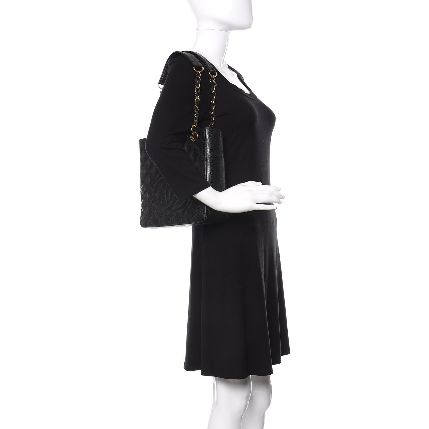 Caviar Quilted Petit Shopping Tote PST Black
