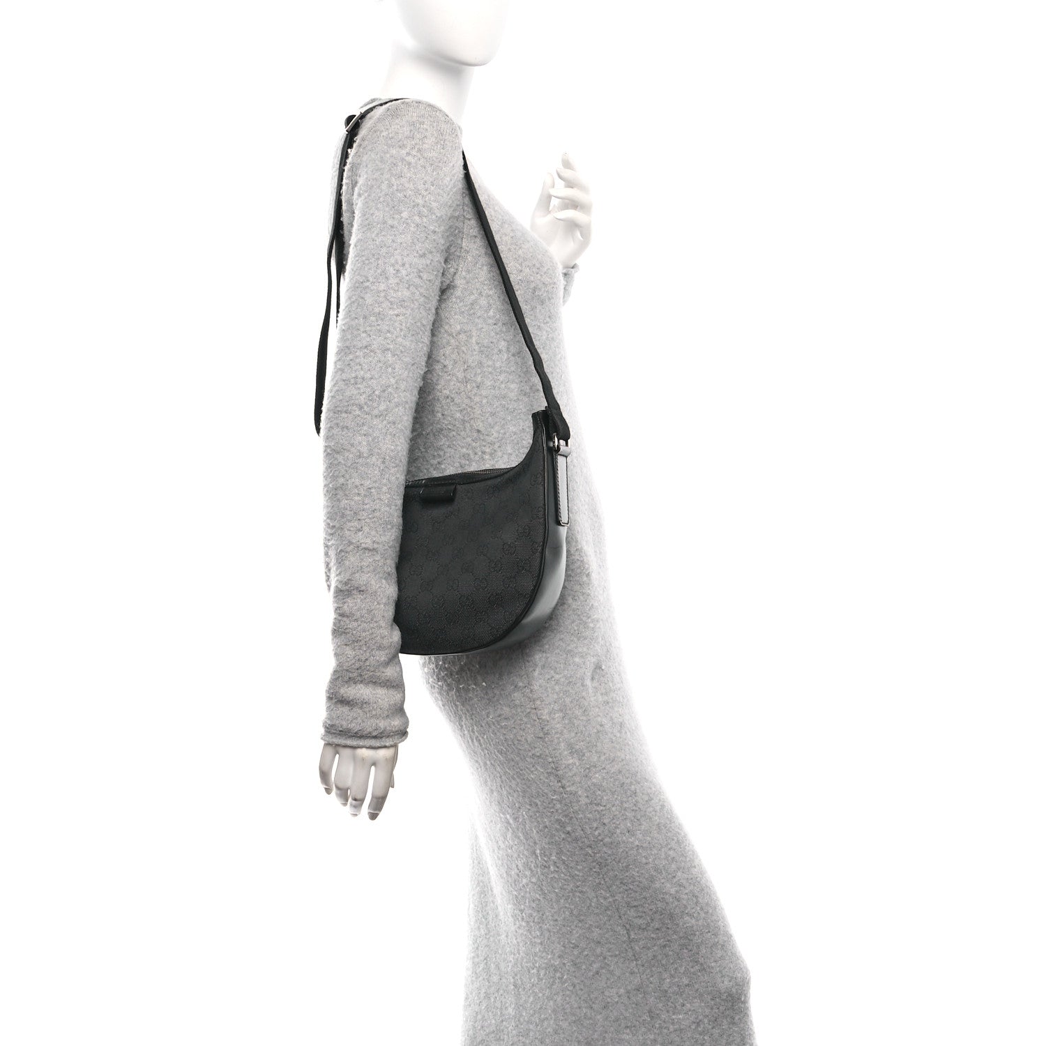 Gucci Denim Monogram Shoulder Bag Black 3 of 11