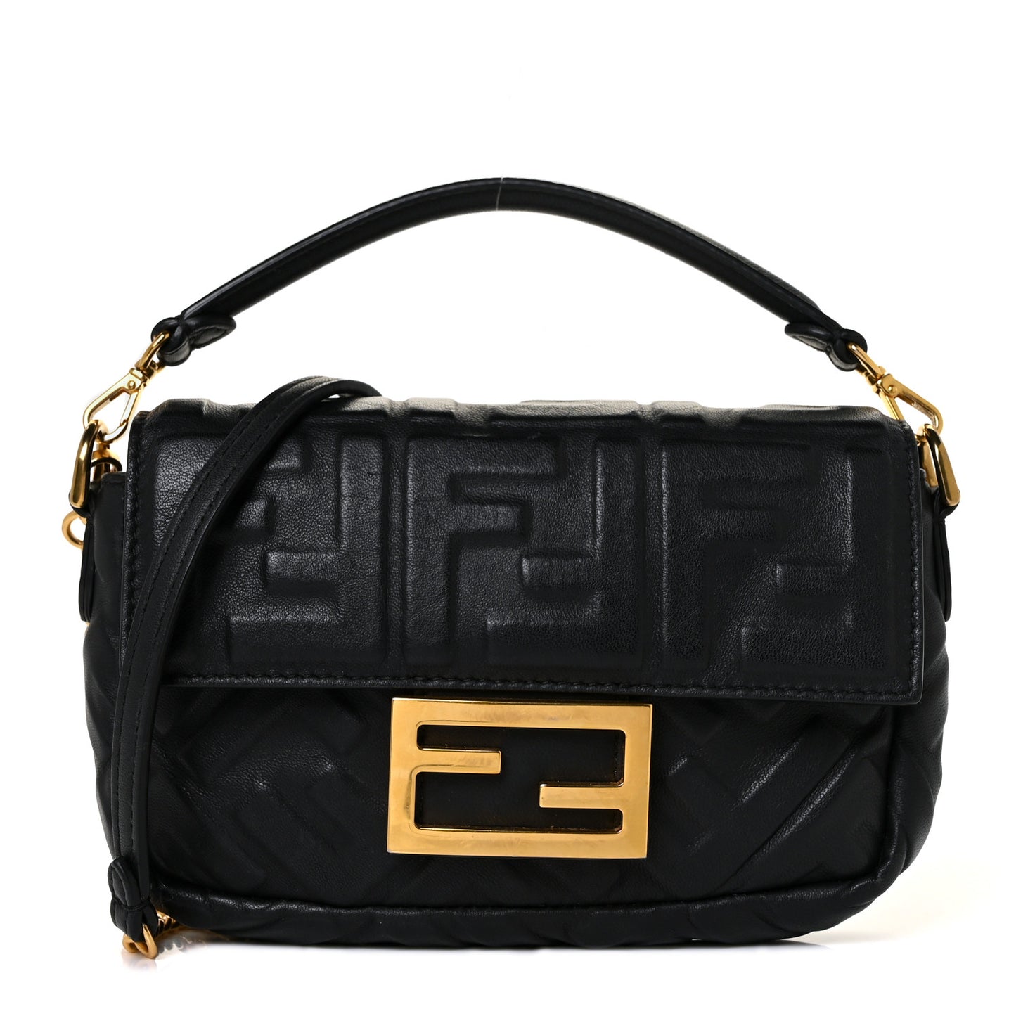 Nappa FF 1974 Embossed Mini Baguette Black