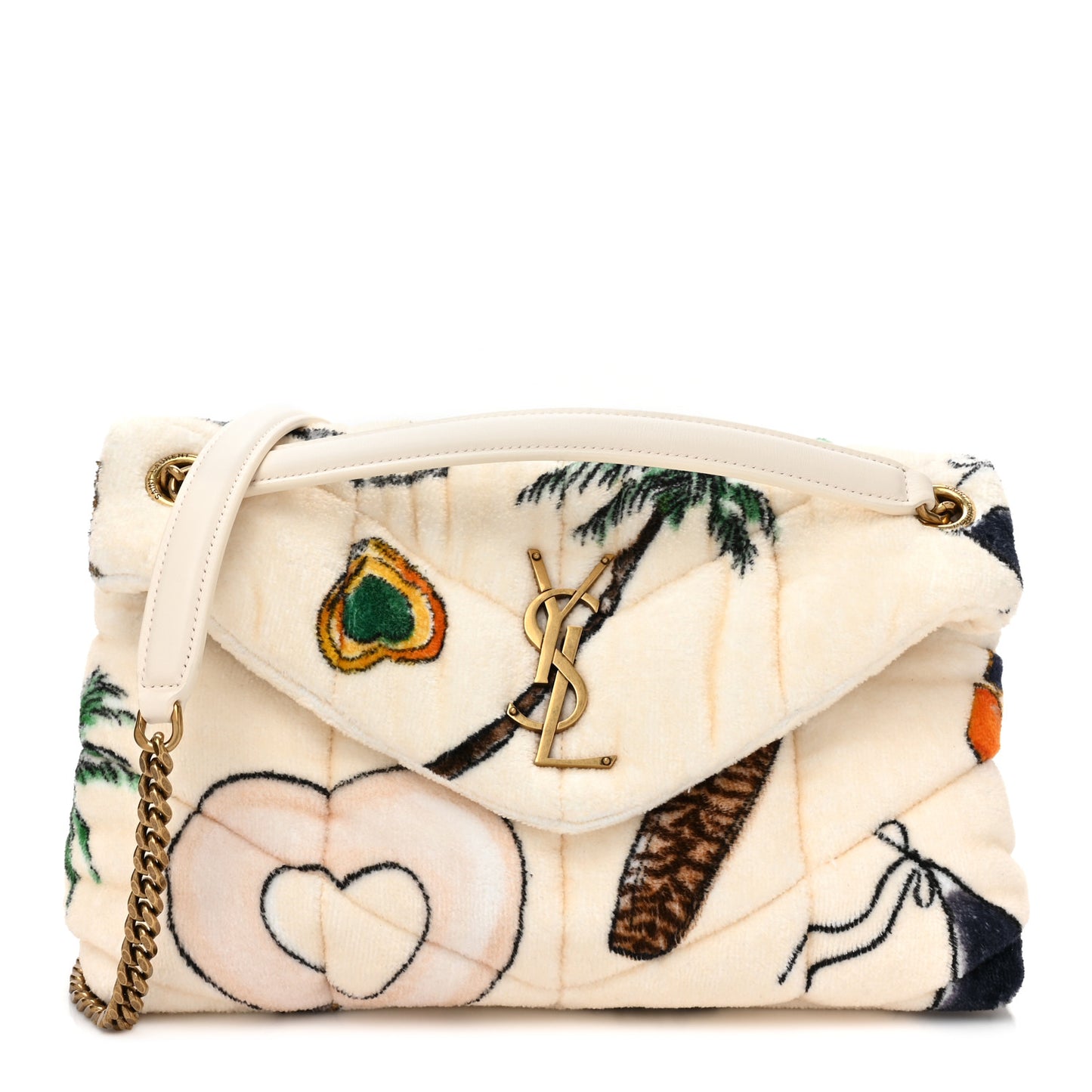 Terrycloth Summer Print Quilted Small Loulou Puffer Monogram Chain Satchel Multicolor White