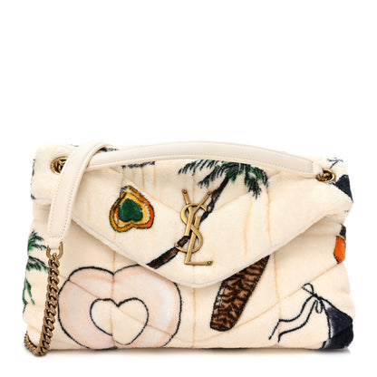 Saint Laurent Terrycloth Summer Print Quilted Small Loulou Puffer Monogram Chain Satchel Multicolor White 1 of 9