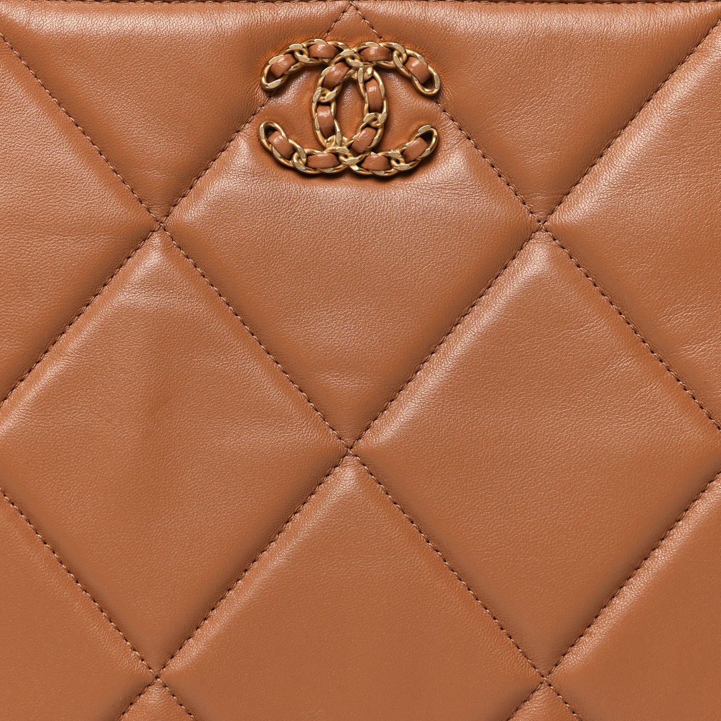 Goatskin Quilted Large Chanel 19 Pouch Brown