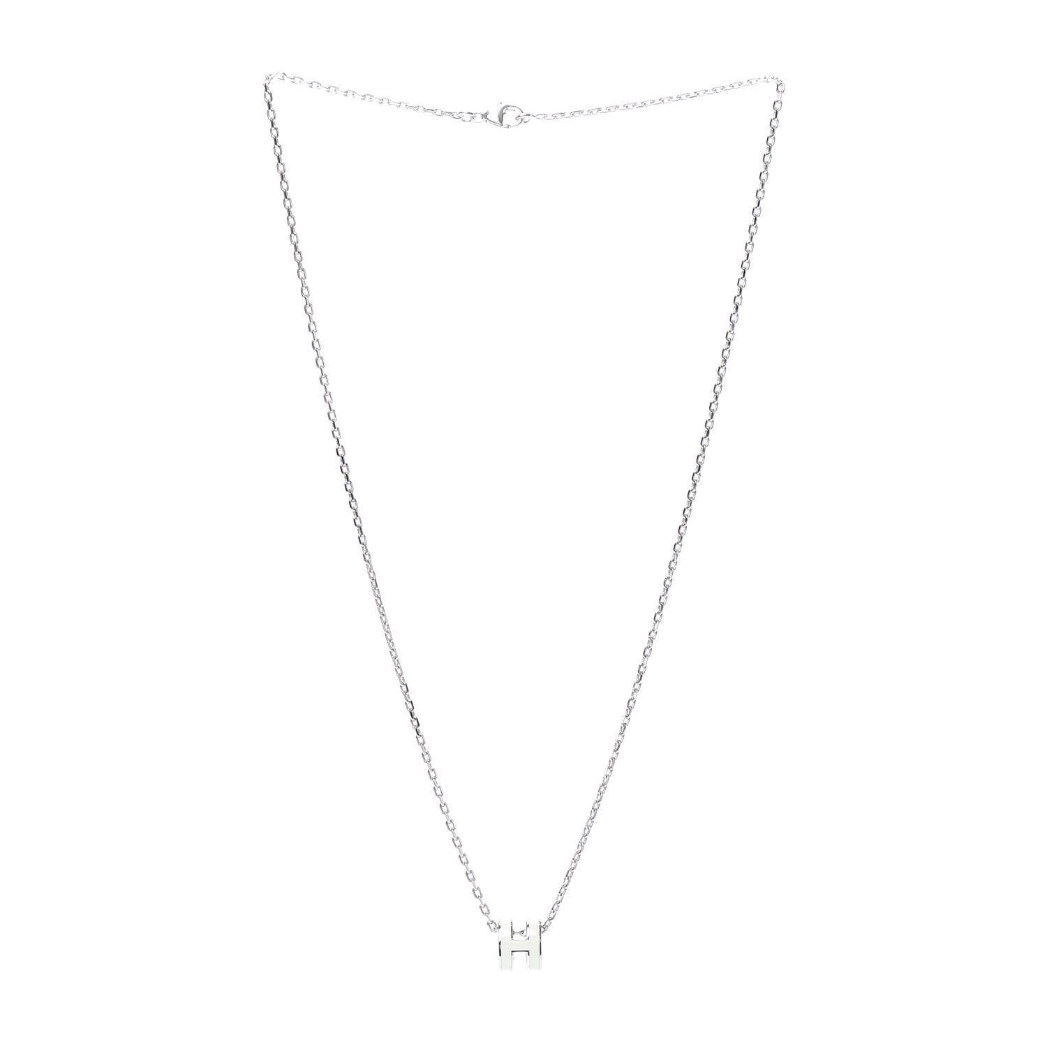 Hermes Lacquered Palladium Mini Pop H Pendant Necklace White 3 of 4