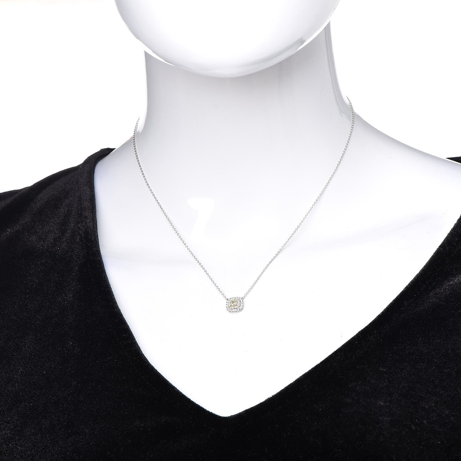 Tiffany Platinum 18K Yellow Gold Diamond Fancy Yellow Diamond .19ct Soleste Cushion-Cut Halo Pendant Necklace 2 of 7